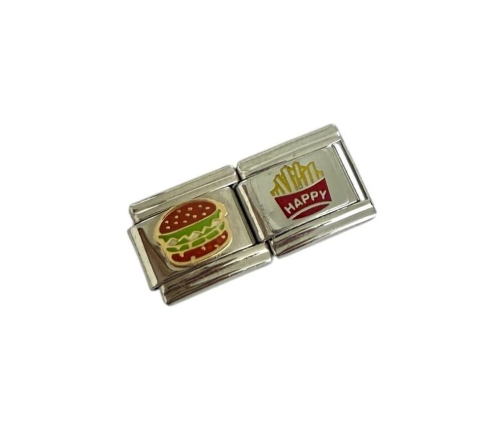 Burger French Fries Fast Food 9mm Stainless Steel Italian Charms Y2K Vintage